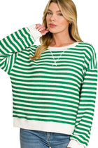 Relaxed Fit Striped Pullover - Kelly Green