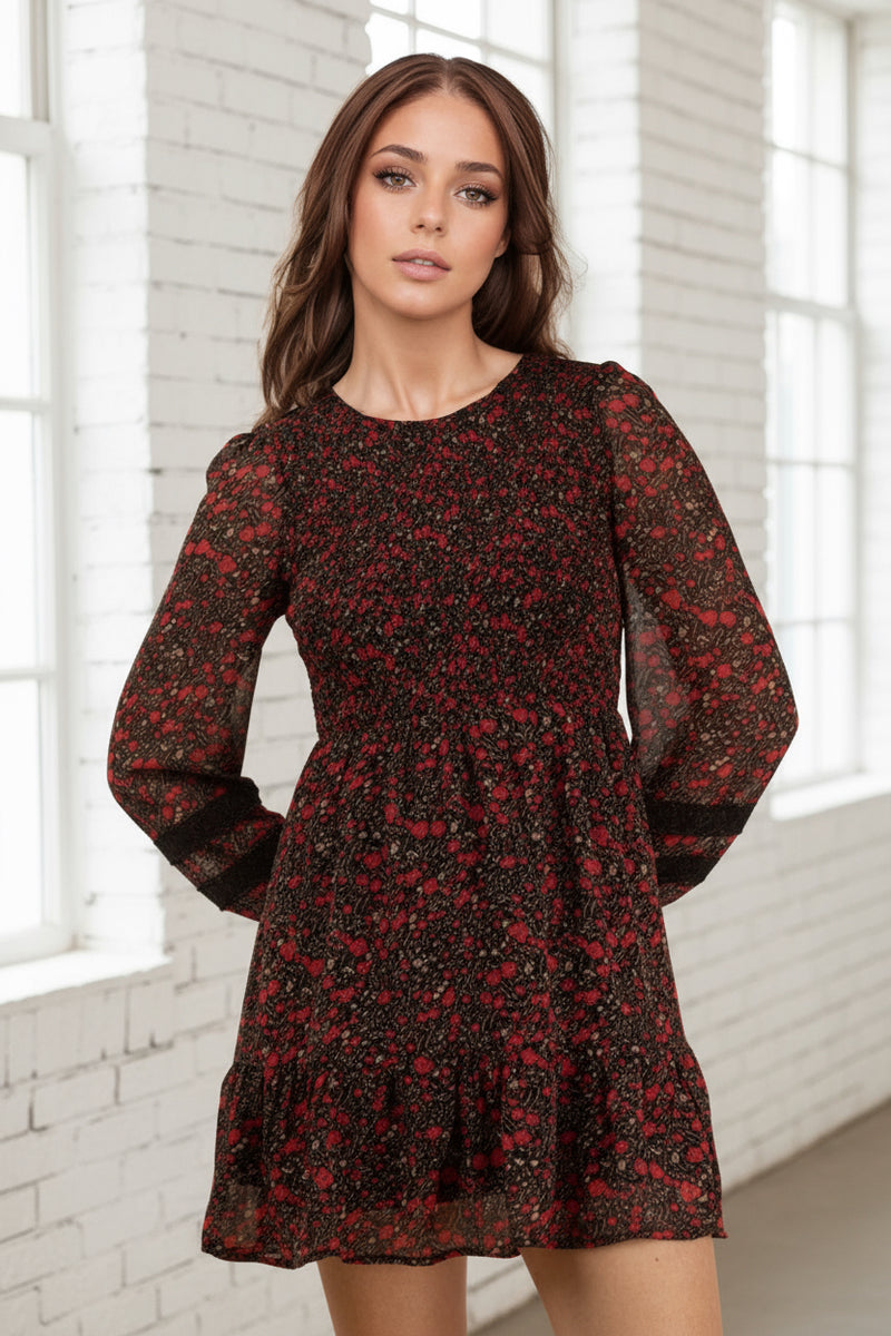 Lace Trim Smocked Dress