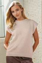 Ribbed Knit Sweater Vest - Tan