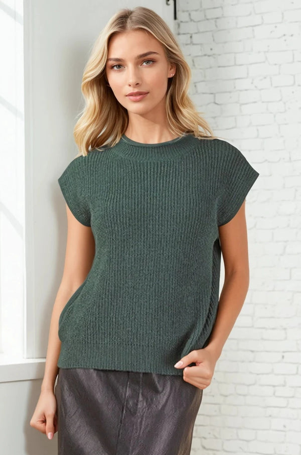 Ribbed Knit Sweater Vest - Green