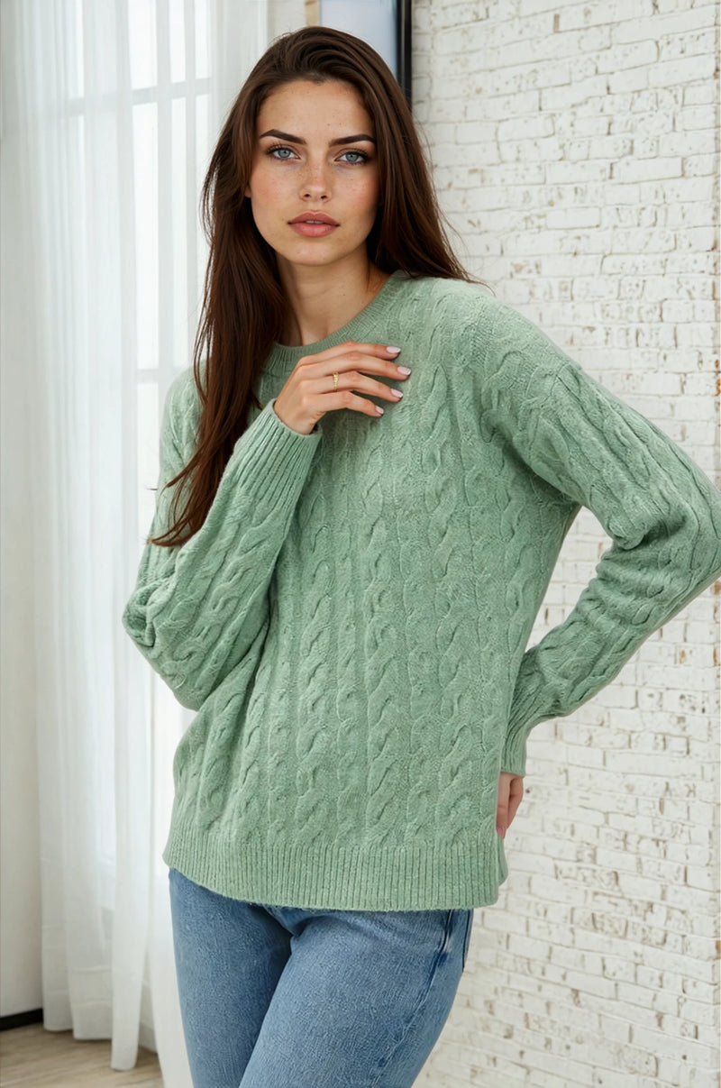 Ultra Soft Cable Sweater - Sage