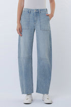 Katie High Rise Striped Raw Hem Crop Barrel Jeans