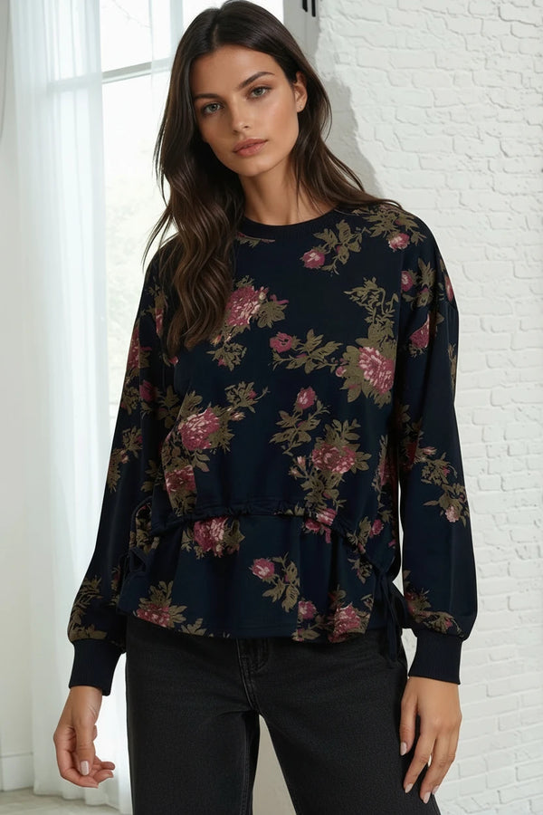 Floral Sweatshirt with Drawstring Waist