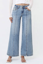 Elena Front Slit Hem Mid Rise Seam Detail Jeans
