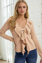 Ruffle Rib Tie Front Cardigan