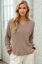 Waffle Stripe V-neck Sweater