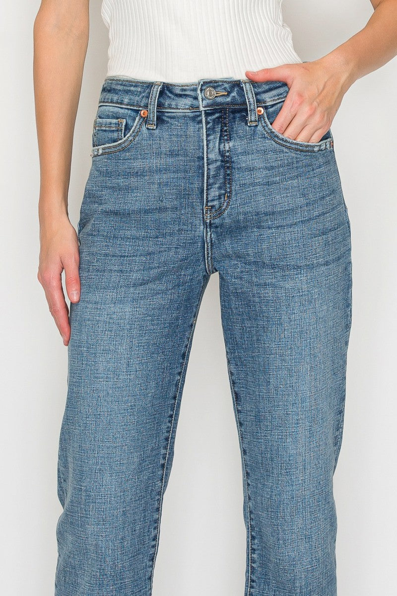 Jeni Tummy Control Cuffed Straight Leg Jeans - Medium Wash