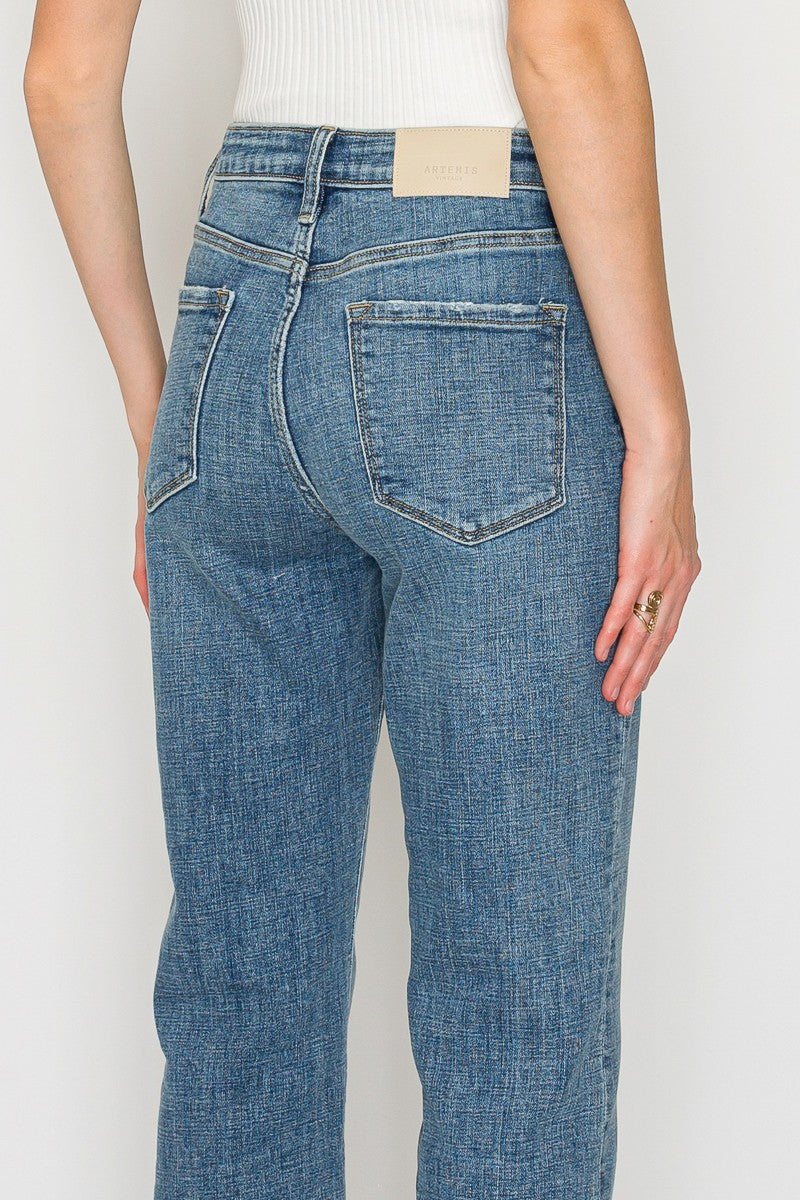 Jeni Tummy Control Cuffed Straight Leg Jeans - Medium Wash