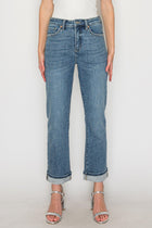 Jeni Tummy Control Cuffed Straight Leg Jeans - Medium Wash