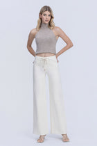 Sadie High Rise Drawstring Waist Wide Leg Jeans - Ecru