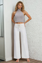 Sadie High Rise Drawstring Waist Wide Leg Jeans - Ecru