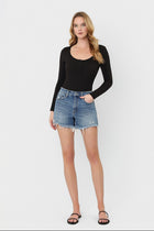 Rebecca High Rise Frayed Hem Denim Shorts