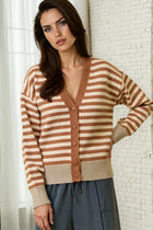 Button Down Striped Colorblock Cardigan Sweater