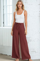 Solid Drawstring Loose Pants - Chocolate