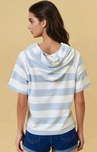 Wide Stripe Short Sleeve Hoodie Top