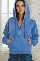 Half Zip Front Pocket Hoodie - Classic Blue