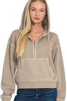 Half Zip Front Pocket Hoodie - Ash Mocha