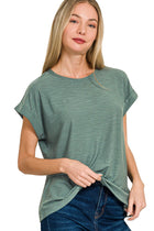 Slub Cuffed Sleeve Tee - Ash Jade