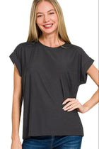 Slub Cuffed Sleeve Tee - Black