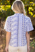 Floral Stripe Ruffle V-Neck Blouse - Purple
