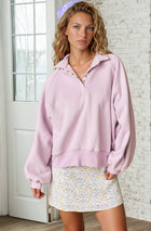 Snap Button Collared Sweatshirt - Lilac