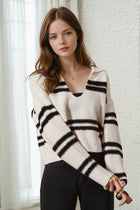 Fuzzy Stripe U Neck Sweater