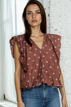 Polka Dot Cap Sleeve Top - Chocolate Brown