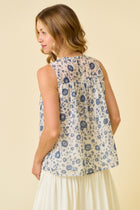 Floral Print Pleat Detail Sleeveless Top