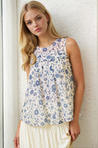 Floral Print Pleat Detail Sleeveless Top