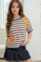 Floral Embroidered Stripe Sweater Top