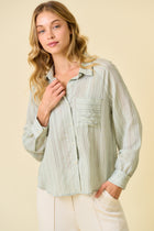 Striped Raglan Sleeve Button Down Top