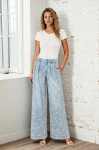 Ruby Floral Print Pleated Wide Leg Jeans