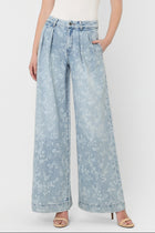 Ruby Floral Print Pleated Wide Leg Jeans