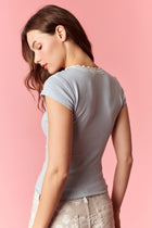 Lace Contrast Scoop Neck Tee