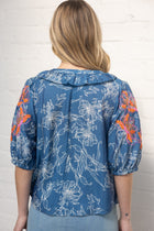 Ruffled V-Neck Puff Sleeve Floral Top