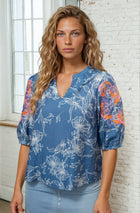Ruffled V-Neck Puff Sleeve Floral Top