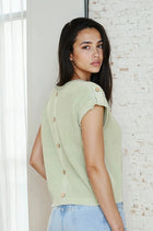Washed Back Button Top - Light Green