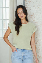 Washed Back Button Top - Light Green