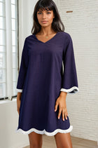 Scallop Fringe Trim V-Neck Dress