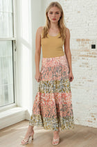 Mix Print Smocked Waist Tiered Maxi Skirt