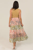 Mix Print Smocked Waist Tiered Maxi Skirt