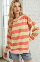 Color Block Stripe French Terry Sweatshirt - Strawberry Lemonade