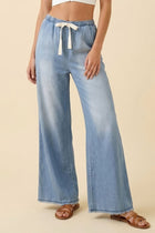 Wide Leg Elastic Waist Denim Pants