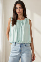 Silky Bubble Hem Sleeveless Blouse - Sage