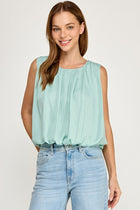 Silky Bubble Hem Sleeveless Blouse - Sage