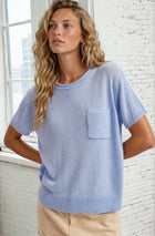 Front Pocket Short Sleeve Sweater - Periwinkle