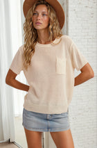 Front Pocket Short Sleeve Sweater - Cream