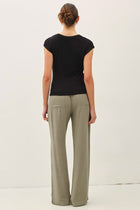 Ribbed Scoop Neck Cap Sleeve Tee - Black