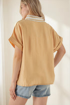 Lace Trim V-Neck Blouse