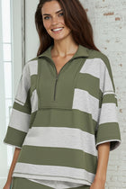 French Terry 3/4 Sleeve Half-Zip Top